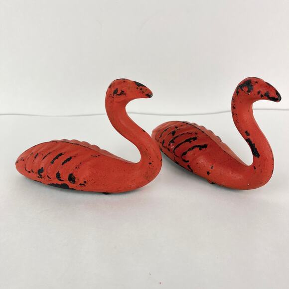 Flamingo Swan Bird Cast Iron Wall Hook Set Whimsy Fun Vintage - Picture 1 of 7